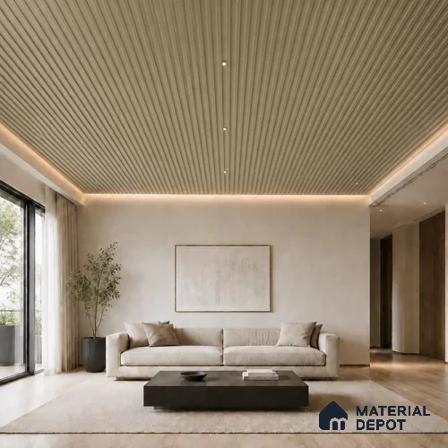 Gold 10 ft x 0.5 ft (3060x150 mm) Linea Design Interior & Exterior Wall & Ceiling Panel - 15 mm | Suitable for Balcony, Facade & Open Area | Width is Subjected to 5% Variation