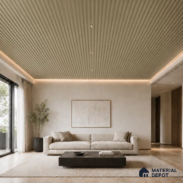 Gold 10 ft x 0.5 ft (3060x150 mm) Linea Design Interior & Exterior Wall & Ceiling Panel - 15 mm | Suitable for Balcony, Facade & Open Area | Width is Subjected to 5% Variation
