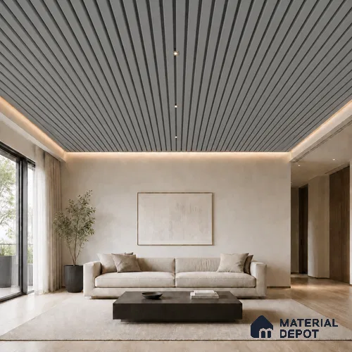 Silver 10 ft x 0.5 ft (3060x150 mm) Dual Tone Linea Design Interior & Exterior Wall & Ceiling Panel - 15 mm | Suitable for Balcony, Facade & Open Area | Width is Subjected to 5% Variation