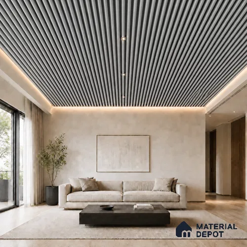 Silver 10 ft x 0.6 ft (3060x180 mm) Dual Tone Arch Design Interior & Exterior Wall & Ceiling Panel - 17 mm | Suitable for Balcony, Facade & Open Area | Width is Subjected to 5% Variation