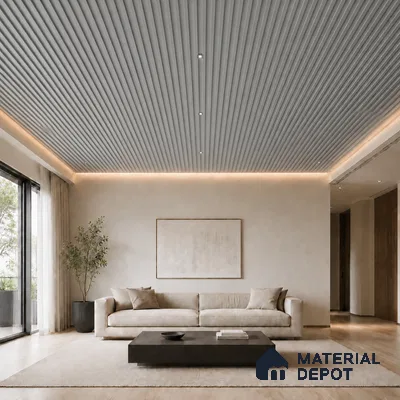 Silver 10 ft x 0.5 ft (3060x150 mm) Linea Design Interior & Exterior Wall & Ceiling Panel - 15 mm | Suitable for Balcony, Facade & Open Area | Width is Subjected to 5% Variation