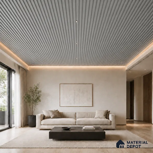 Silver 10 ft x 0.5 ft (3060x150 mm) Linea Design Interior & Exterior Wall & Ceiling Panel - 15 mm | Suitable for Balcony, Facade & Open Area | Width is Subjected to 5% Variation
