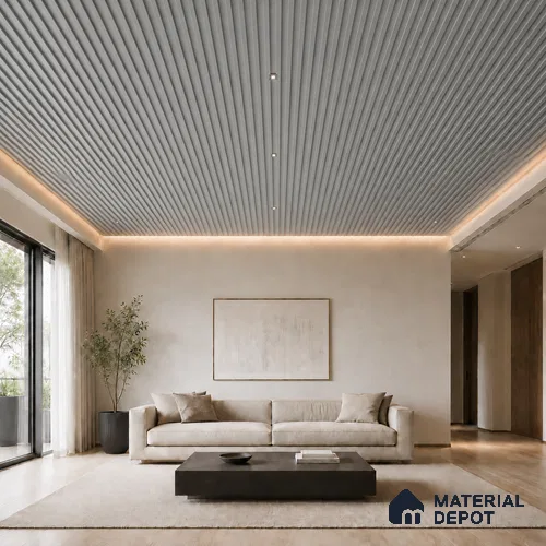 Silver 10 ft x 0.5 ft (3060x150 mm) Linea Design Interior & Exterior Wall & Ceiling Panel - 15 mm | Suitable for Balcony, Facade & Open Area | Width is Subjected to 5% Variation