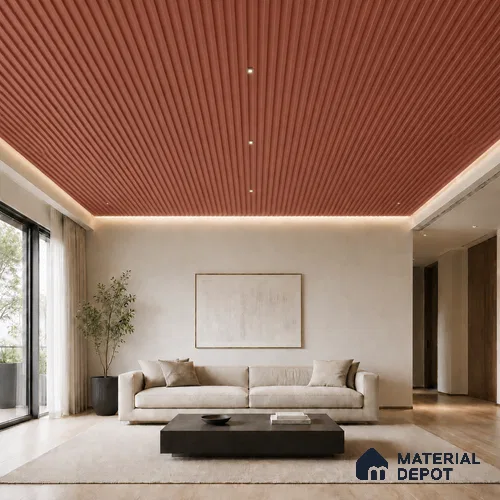 Copper 10 ft x 0.5 ft (3060x150 mm) Linea Design Interior & Exterior Wall & Ceiling Panel - 15 mm | Suitable for Balcony, Facade & Open Area | Width is Subjected to 5% Variation