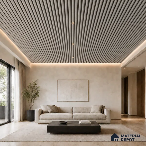 Armani Grey 10 ft x 0.6 ft (3060x180 mm) Dual Tone Arch Design Interior & Exterior Wall & Ceiling Panel - 17 mm | Suitable for Balcony, Facade & Open Area | Width is Subjected to 5% Variation