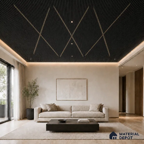 Portoro 10 ft x 0.45 ft (3060x140 mm) Pyramid Design Interior & Exterior Wall & Ceiling Panel - 14 mm | Suitable for Balcony, Facade & Open Area | Width is Subjected to 5% Variation