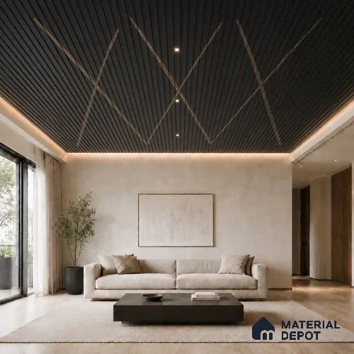 Portoro 10 ft x 0.5 ft (3060x150 mm) Linea Design Interior & Exterior Wall & Ceiling Panel - 15 mm | Suitable for Balcony, Facade & Open Area | Width is Subjected to 5% Variation