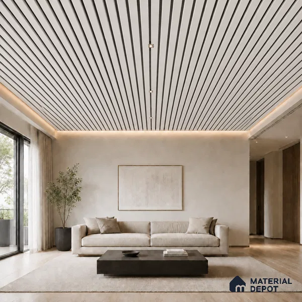 Statuario 10 ft x 0.5 ft (3060x150 mm) Dual Tone Linea Design Interior & Exterior Wall & Ceiling Panel - 15 mm | Suitable for Balcony, Facade & Open Area | Width is Subjected to 5% Variation