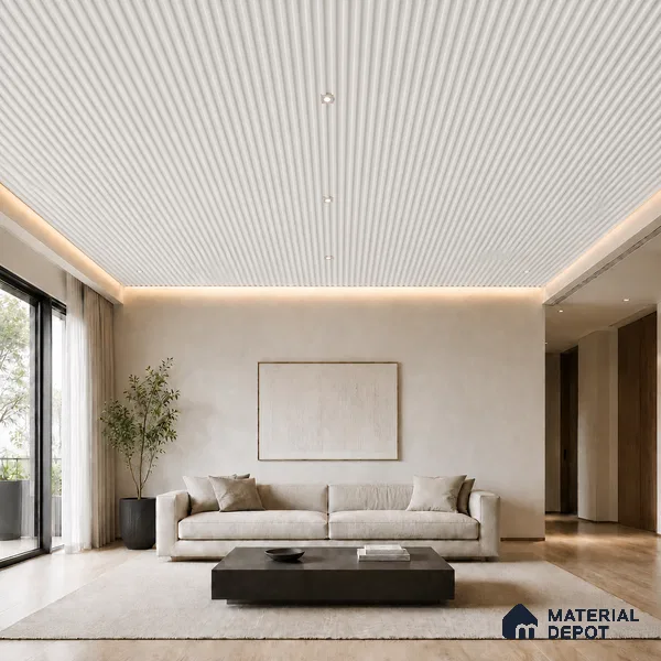 Snow White 10 ft x 0.6 ft (3060x180 mm) Pastel Arch Design Interior & Exterior Wall & Ceiling Panel - 17 mm | Suitable for Balcony, Facade & Open Area | Width is Subjected to 5% Variation