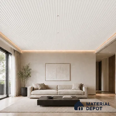Snow White 10 ft x 0.5 ft (3060x150 mm) Pastel Linea Design Interior & Exterior Wall & Ceiling Panel - 15 mm | Suitable for Balcony, Facade & Open Area | Width is Subjected to 5% Variation