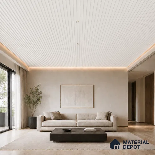 Snow White 10 ft x 0.5 ft (3060x150 mm) Pastel Linea Design Interior & Exterior Wall & Ceiling Panel - 15 mm | Suitable for Balcony, Facade & Open Area | Width is Subjected to 5% Variation