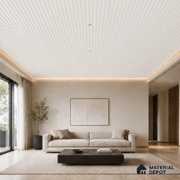 Snow White 10 ft x 0.5 ft (3060x150 mm) Pastel Linea Design Interior & Exterior Wall & Ceiling Panel - 15 mm | Suitable for Balcony, Facade & Open Area | Width is Subjected to 5% Variation