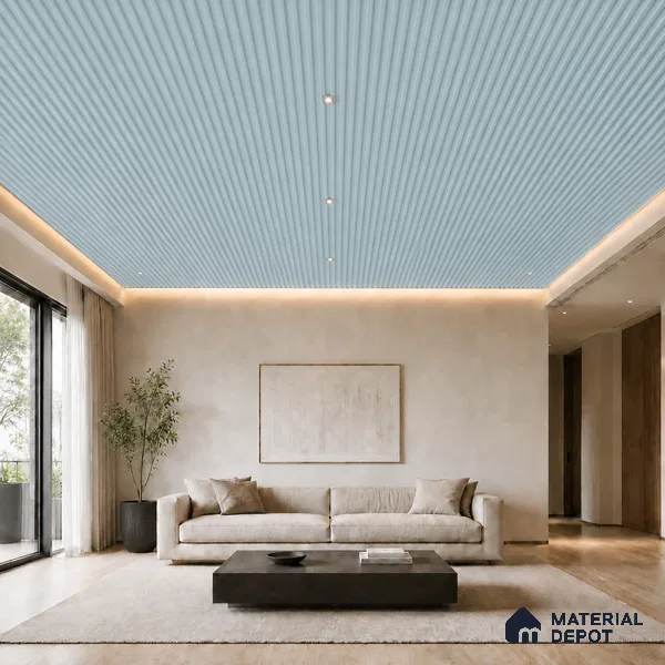 Sky Blue 10 ft x 0.6 ft (3060x180 mm) Pastel Arch Design Interior & Exterior Wall & Ceiling Panel - 17 mm | Suitable for Balcony, Facade & Open Area | Width is Subjected to 5% Variation