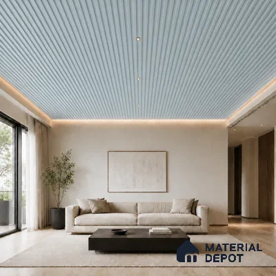 Sky Blue 10 ft x 0.5 ft (3060x150 mm) Pastel Linea Design Interior & Exterior Wall & Ceiling Panel - 15 mm | Suitable for Balcony, Facade & Open Area | Width is Subjected to 5% Variation