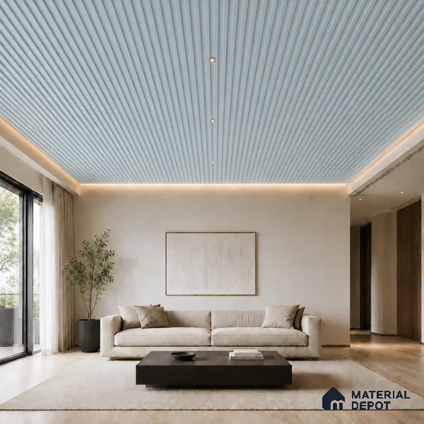 Sky Blue 10 ft x 0.5 ft (3060x150 mm) Pastel Linea Design Interior & Exterior Wall & Ceiling Panel - 15 mm | Suitable for Balcony, Facade & Open Area | Width is Subjected to 5% Variation