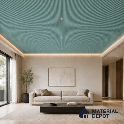 Steel Blue 10 ft x 0.5 ft (3060x150 mm) Pastel Pyramid Design Interior & Exterior Wall & Ceiling Panel - 15 mm | Suitable for Balcony, Facade & Open Area | Width is Subjected to 5% Variation