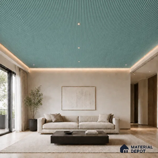 Steel Blue 10 ft x 0.5 ft (3060x150 mm) Pastel Pyramid Design Interior & Exterior Wall & Ceiling Panel - 15 mm | Suitable for Balcony, Facade & Open Area | Width is Subjected to 5% Variation