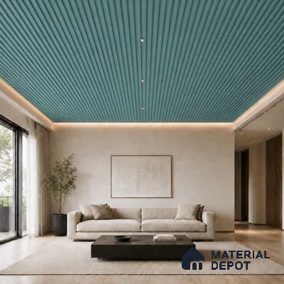 Steel Blue 10 ft x 0.5 ft (3060x150 mm) Pastel Linea Design Interior & Exterior Wall & Ceiling Panel - 15 mm | Suitable for Balcony, Facade & Open Area | Width is Subjected to 5% Variation