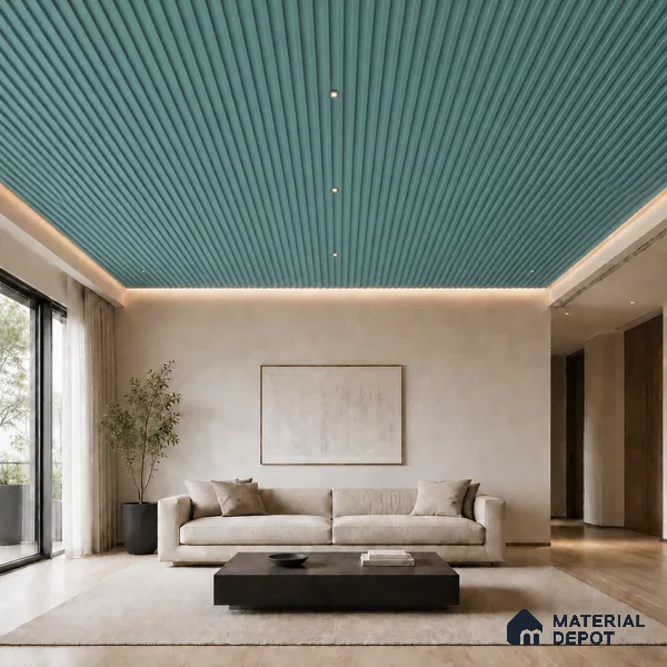 Steel Blue 10 ft x 0.5 ft (3060x150 mm) Pastel Linea Design Interior & Exterior Wall & Ceiling Panel - 15 mm | Suitable for Balcony, Facade & Open Area | Width is Subjected to 5% Variation