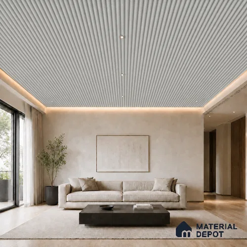 Light Grey 10 ft x 0.6 ft (3060x180 mm) Pastel Arch Design Interior & Exterior Wall & Ceiling Panel - 17 mm | Suitable for Balcony, Facade & Open Area | Width is Subjected to 5% Variation