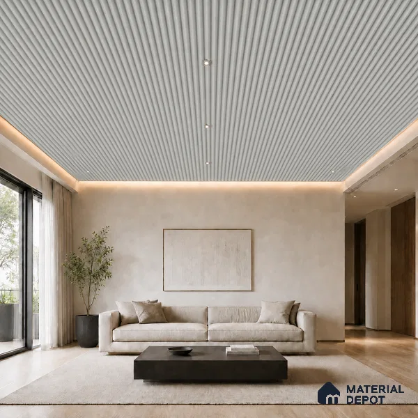 Light Grey 10 ft x 0.6 ft (3060x180 mm) Pastel Arch Design Interior & Exterior Wall & Ceiling Panel - 17 mm | Suitable for Balcony, Facade & Open Area | Width is Subjected to 5% Variation