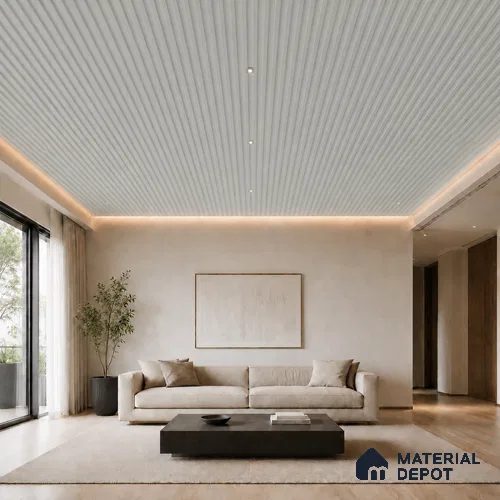 Light Grey 10 ft x 0.5 ft (3060x150 mm) Pastel Linea Design Interior & Exterior Wall & Ceiling Panel - 15 mm | Suitable for Balcony, Facade & Open Area | Width is Subjected to 5% Variation