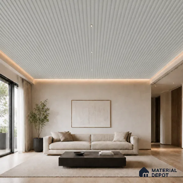 Light Grey 10 ft x 0.5 ft (3060x150 mm) Pastel Linea Design Interior & Exterior Wall & Ceiling Panel - 15 mm | Suitable for Balcony, Facade & Open Area | Width is Subjected to 5% Variation