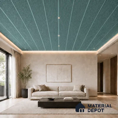 Steel Blue 10 ft x 0.68 ft (3060x208 mm) Curve Design Interior & Exterior Wall & Ceiling Panel - 10 mm | Suitable for Balcony, Facade & Open Area | Width is Subjected to 5% Variation