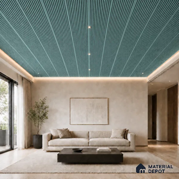 Steel Blue 10 ft x 0.68 ft (3060x208 mm) Curve Design Interior & Exterior Wall & Ceiling Panel - 10 mm | Suitable for Balcony, Facade & Open Area | Width is Subjected to 5% Variation