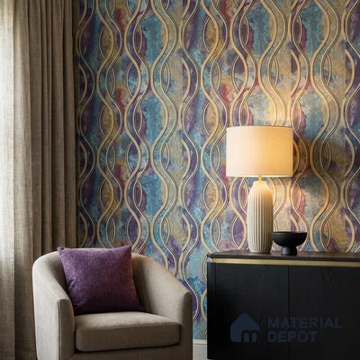 AA100907 | Multicolor Bright Wavy Ribbon Marble PVC Patterned Wallpaper - 9.5 Meter x 21 Inch, 55 Sq. Ft. (Min. 15% Wastage)