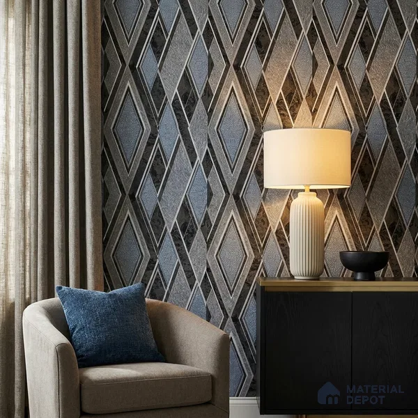 AA100107 | 9.5 Meter x 21 Inch PVC Geometric Look Wallpaper - 55 Sq. Ft. | Minimum 15% wastage during installation