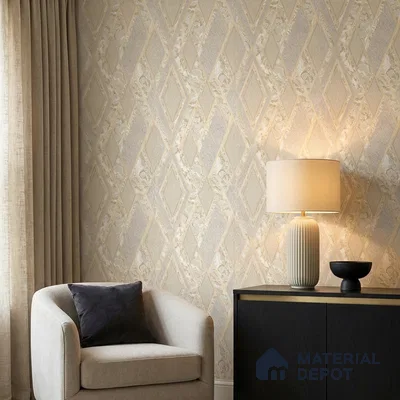 AA100102 | Ivory Marble Diamond Trellis PVC Geometric Wallpaper - 9.5 Meter x 21 Inch, 55 Sq. Ft. (Min. 15% Wastage)