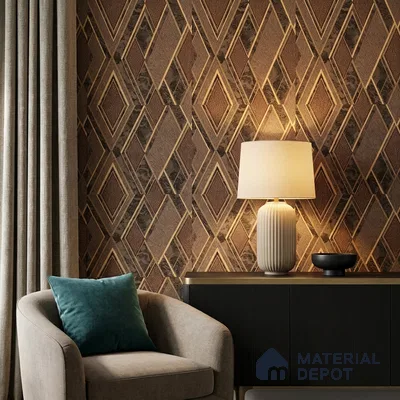 AA100105 | Copper Gold Diamond Trellis PVC Geometric Wallpaper - 9.5 Meter x 21 Inch, 55 Sq. Ft. (Min. 15% Wastage)
