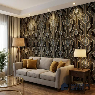 AA101104 | Black Gold Deco Panel PVC Patterned Wallpaper - 9.5 Meter x 21 Inch, 55 Sq. Ft. (Min. 15% Wastage)