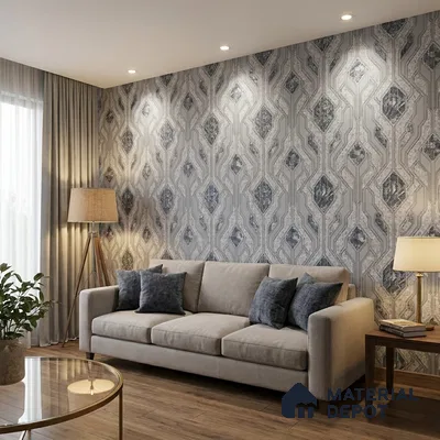 AA101103 | Silver Grey Marble Diamond Panel PVC Patterned Wallpaper - 9.5 Meter x 21 Inch, 55 Sq. Ft. (Min. 15% Wastage)