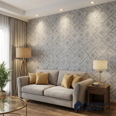 AA100604 | Grey & Gold Marble Square Lattice PVC Patterned Wallpaper - 9.5 Meter x 21 Inch, 55 Sq. Ft. (Min. 15% Wastage)