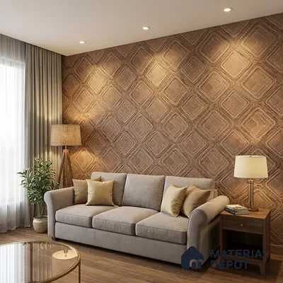 AA100608 | Brown & Gold Quilted Diamond Facet PVC Patterned Wallpaper - 9.5 Meter x 21 Inch, 55 Sq. Ft. (Min. 15% Wastage)