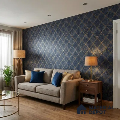 88499-3 | Navy & Gold Circle Lattice PVC Patterned Wallpaper - 5 Meter x 42 Inch, 57 Sq. Ft. (Min. 15% Wastage)