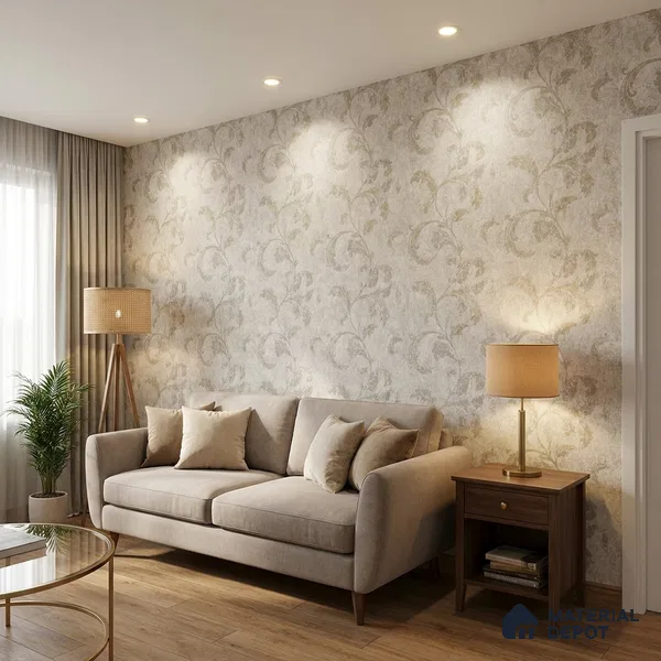 88481-2 | Grey Leaf Wash PVC Floral Wallpaper - 5 Meter x 42 Inch, 57 Sq. Ft. (Min. 15% Wastage)
