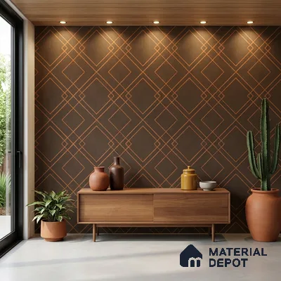88495-3 | Brown Line Diamonds PVC Geometric Wallpaper - 5 Meter x 42 Inch, 57 Sq. Ft. (Min. 15% Wastage)
