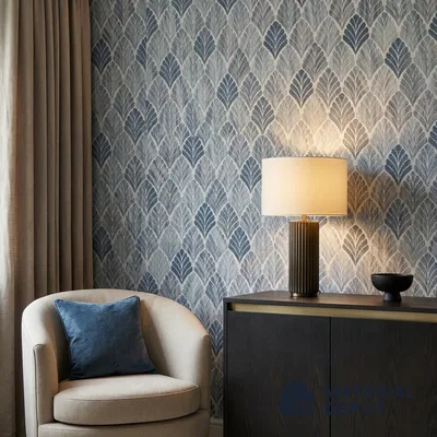 88501-2 | Slate Blue Fan Scallop Leaf PVC Patterned Wallpaper - 5 Meter x 42 Inch, 57 Sq. Ft. (Min. 15% Wastage)
