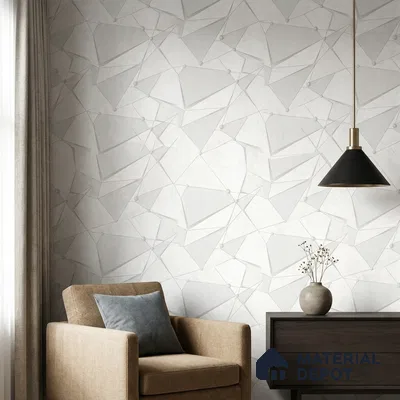 88504-1 | White & Silver Faceted Triangle Geometric Look Wallpaper 5 Meter x 42 Inch PVC - 57 Sq. Ft. | Minimum 15% wastage during installation