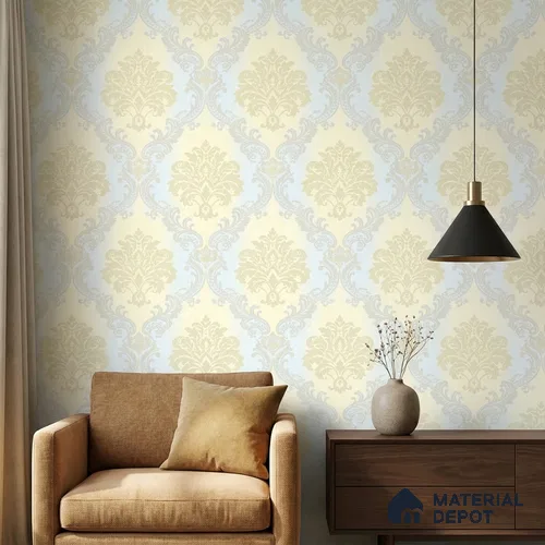 88477-2 | 5 Meter x 42 Inch PVC Damask Look Wallpaper - 57 Sq. Ft. | Minimum 15% wastage during installation