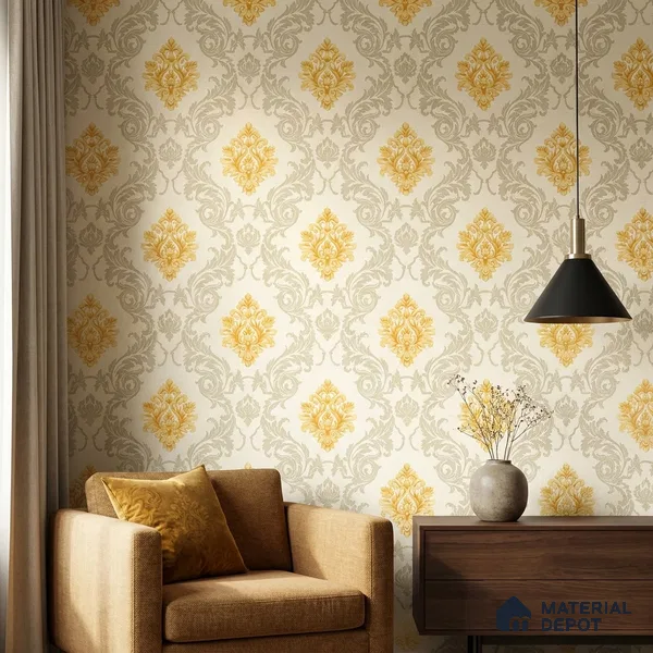 88474-2 | 5 Meter x 42 Inch PVC Damask Look Wallpaper - 57 Sq. Ft. | Minimum 15% wastage during installation