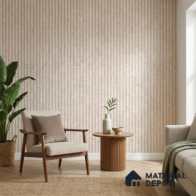 81280-2 | Warm Beige Wood Grain Stripe PVC Patterned Wallpaper - 5 Meter x 42 Inch, 57 Sq. Ft. (Min. 15% Wastage)