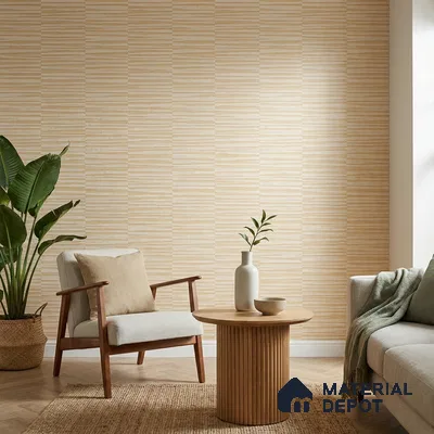 81283-2 | Warm Beige Wood Slat Texture PVC Patterned Wallpaper - 5 Meter x 42 Inch, 57 Sq. Ft. (Min. 15% Wastage)