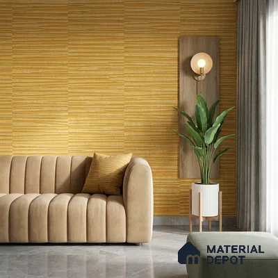 81283-3 | Mustard Gold Wood Slat Texture PVC Patterned Wallpaper - 5 Meter x 42 Inch, 57 Sq. Ft. (Min. 15% Wastage)