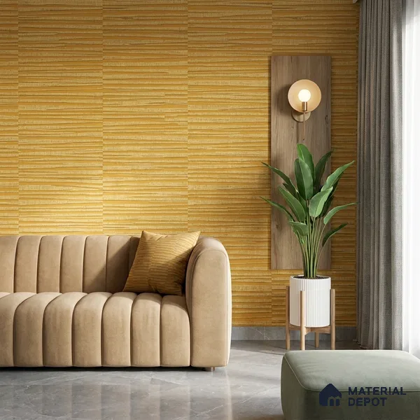 81283-3 | Mustard Gold Wood Slat Texture PVC Patterned Wallpaper - 5 Meter x 42 Inch, 57 Sq. Ft. (Min. 15% Wastage)