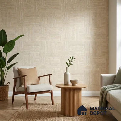 81288-2 | Cream Woven Mat PVC Textured Wallpaper - 5 Meter x 42 Inch, 57 Sq. Ft. (Min. 15% Wastage)