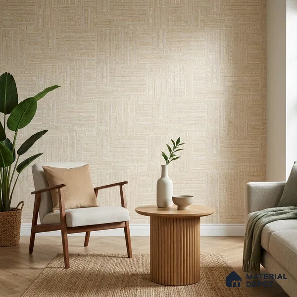 81288-2 | Cream Woven Mat PVC Textured Wallpaper - 5 Meter x 42 Inch, 57 Sq. Ft. (Min. 15% Wastage)